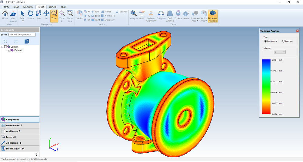 Thickness Analysis of Parts with Glovius STEP file viewer