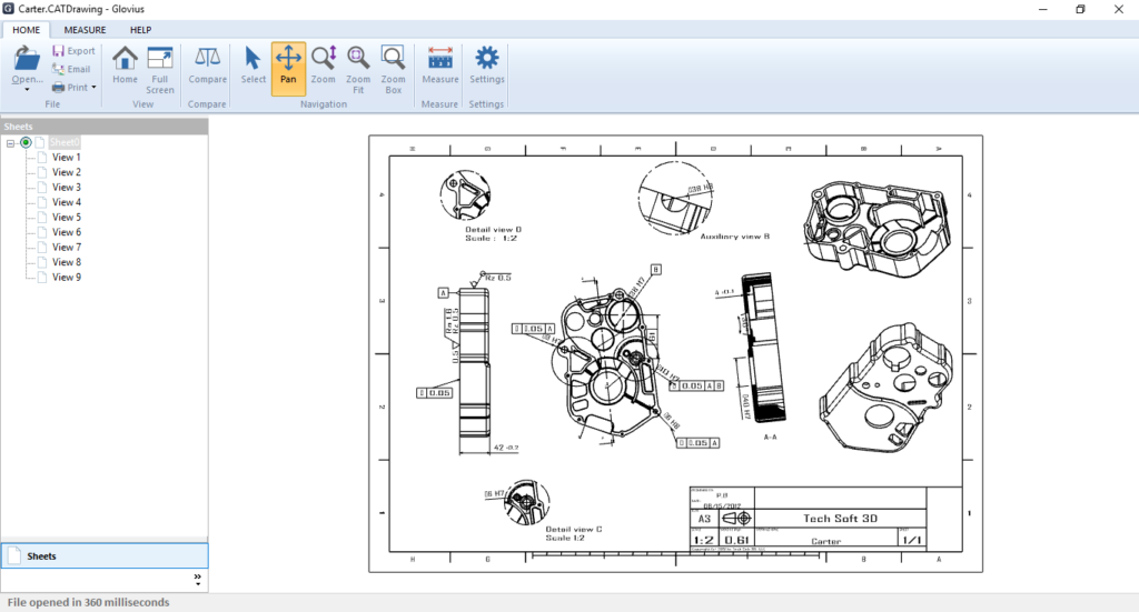 Open CATDrawing files with Glovius