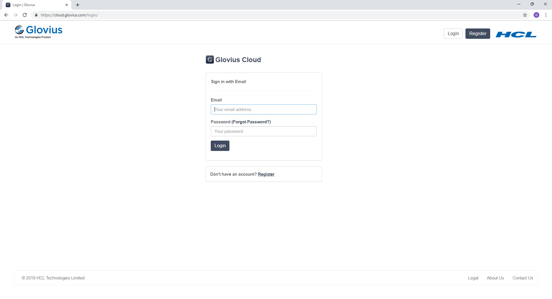 Register/Login to Glovius Cloud account