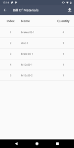 View bill of material- Glovius for Android Smartphone