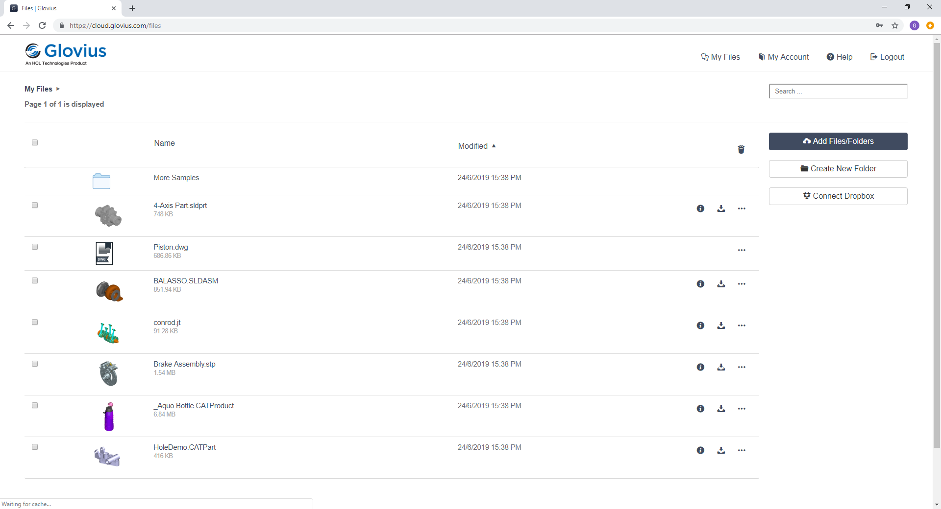 View essential model information on Glovius Cloud