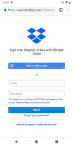 Connect Dropbox for automatic sync in Glovius for Android Smartphone