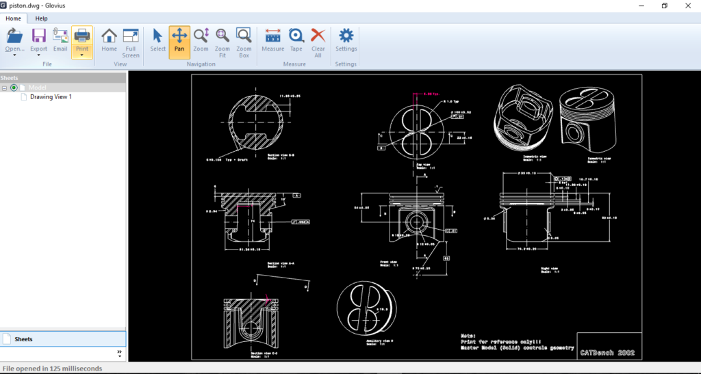 View DWG and DXF files with free Glovius 2D Viewer.