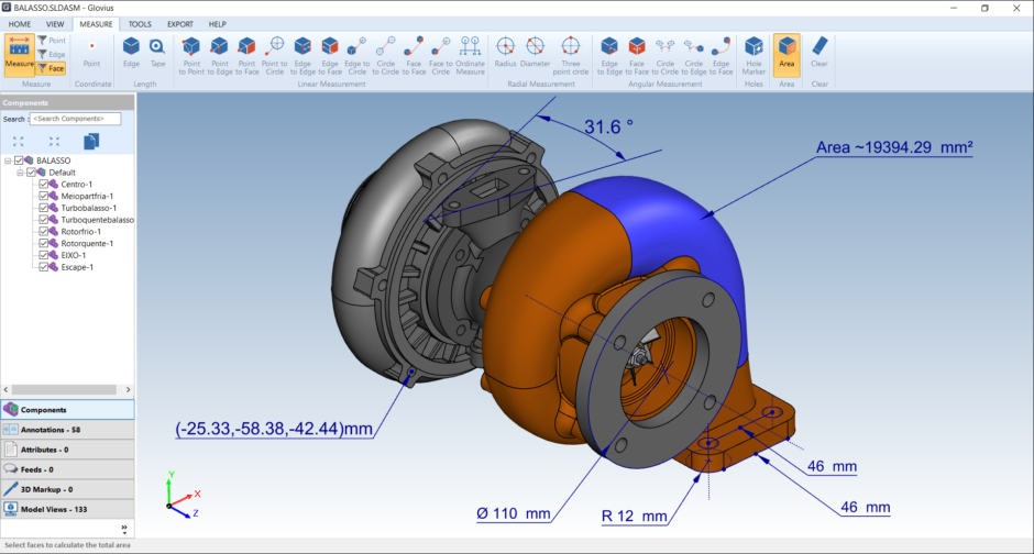 measure STEP files, measure stp files with Glovius STP viewer