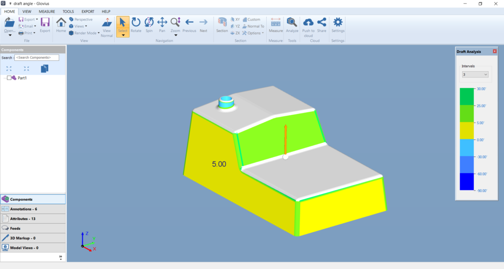 Draft Analysis of Plastic Part with CAD Viewer