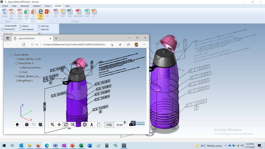 Export CAD parts and assemblies to 3D HTML. View in any modern web browser, with embedded 3D viewer.