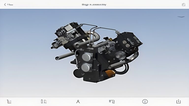 Glovius mobile app showing a 3D engine model on a tablet